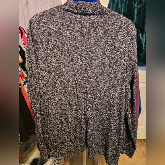 #032 LL BEAN- Easy Knit Open Front Bright Navy Blue/White Cardigan-sz. XL - Picture 6 of 7